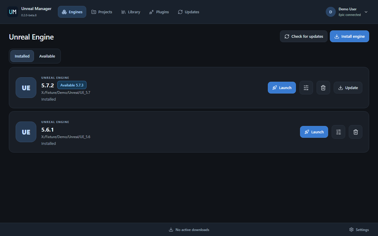 Unreal Manager — Your Unreal workspace, under your control screenshot